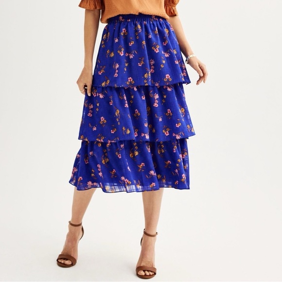 Draper James RSVP Floral Blue Tiered Skirt - Picture 2 of 4